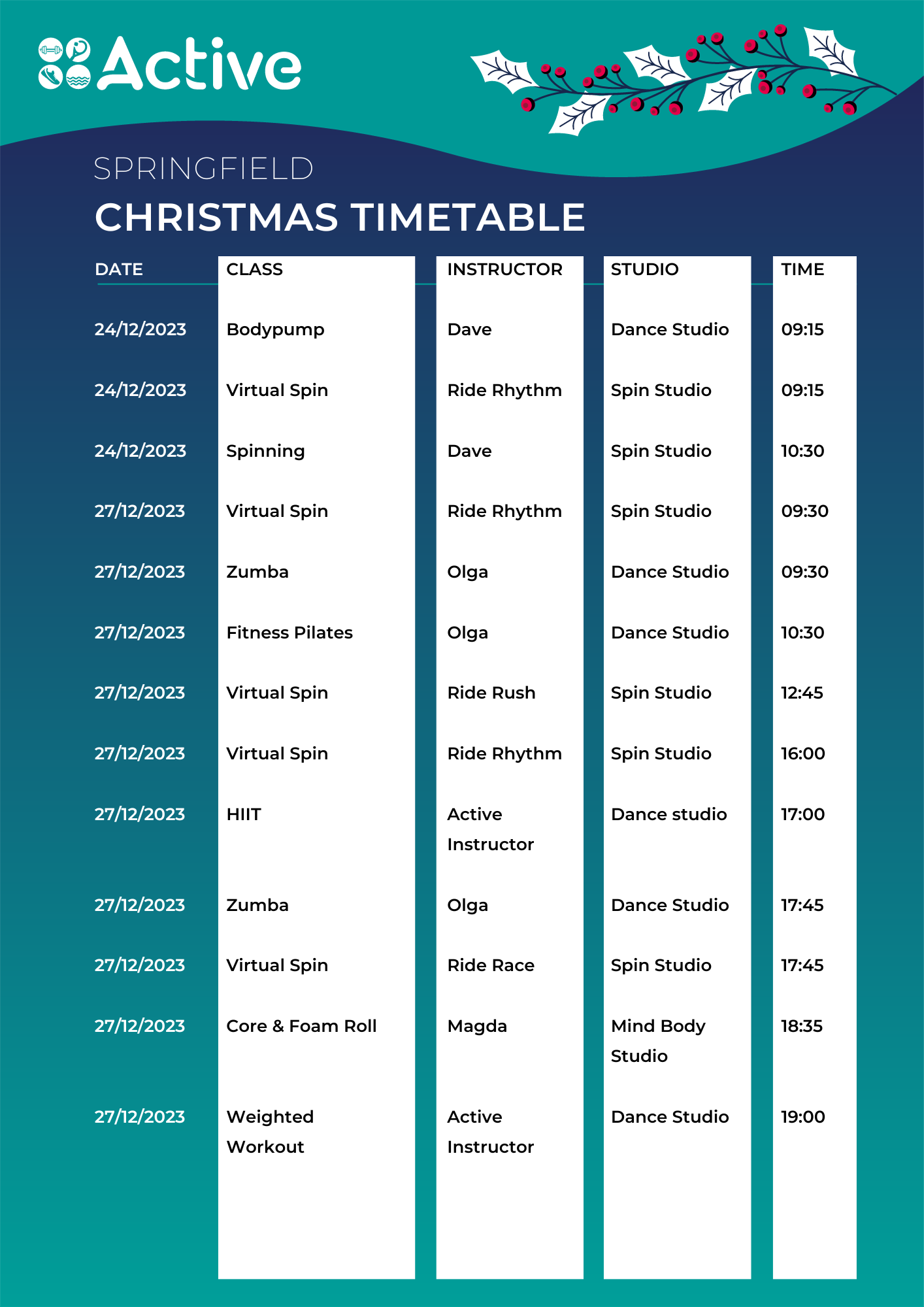 Active Christmas Timetable 2023.Pdf