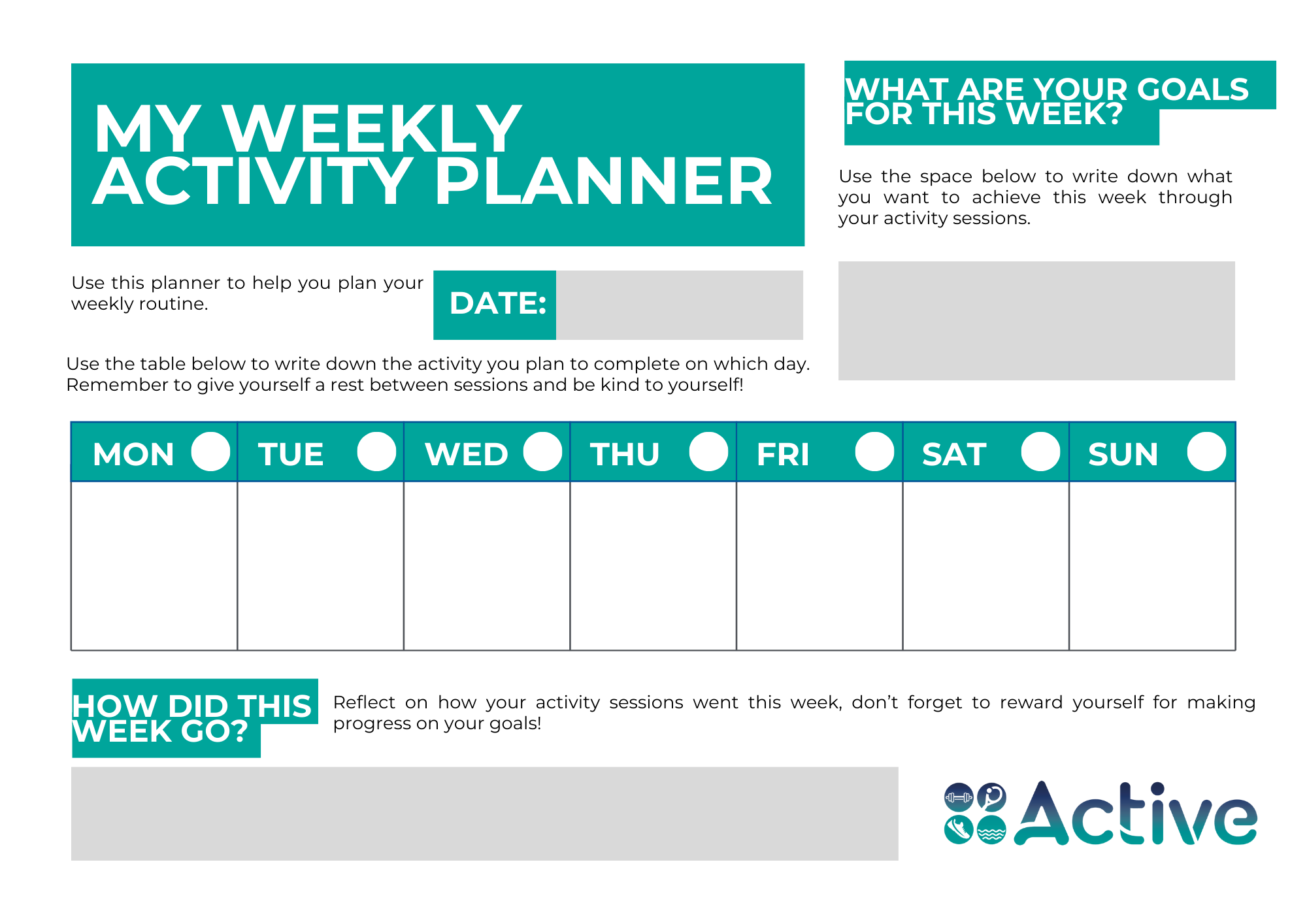 Active Branded Weekly Activity Planner
